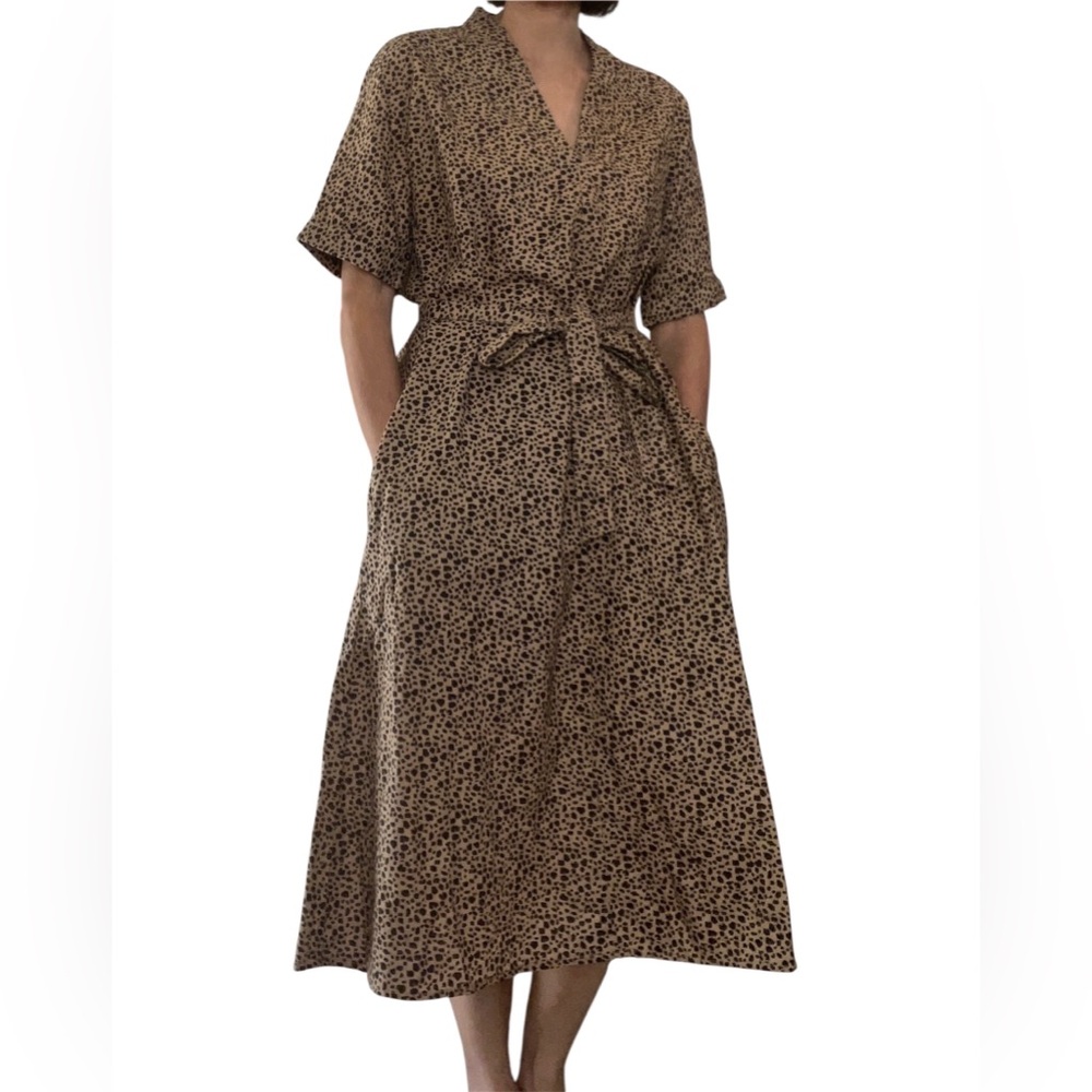 Joe Fresh Line Cotton Leopard Patterned Print Brown Midi Dress Size S